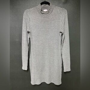 Pink Lily Long Sleeve Gray Ribbed Dress
